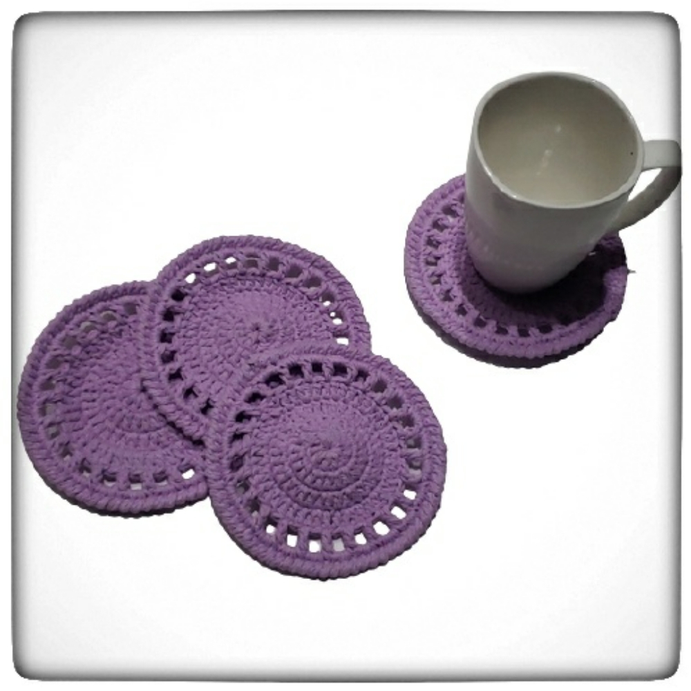 Ecofriendly Cotton Round Coaster Set of 4-Handmade Crocheted- Light Purple
